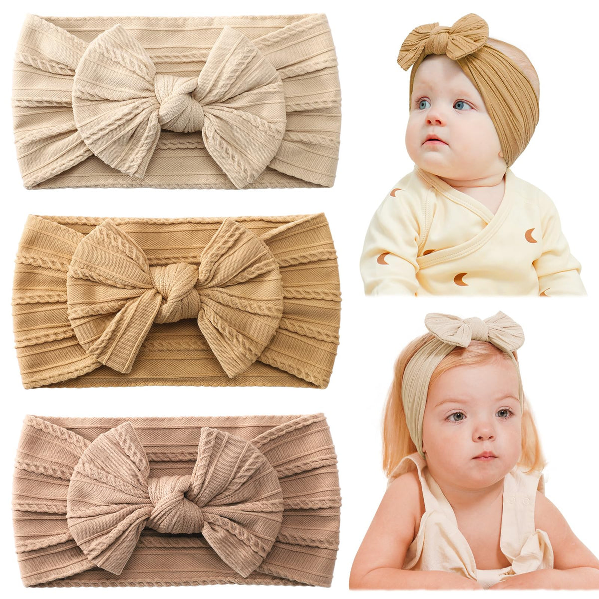 Jollybows khaki ginger beige headband closeup showing durable bow for everyday outfits