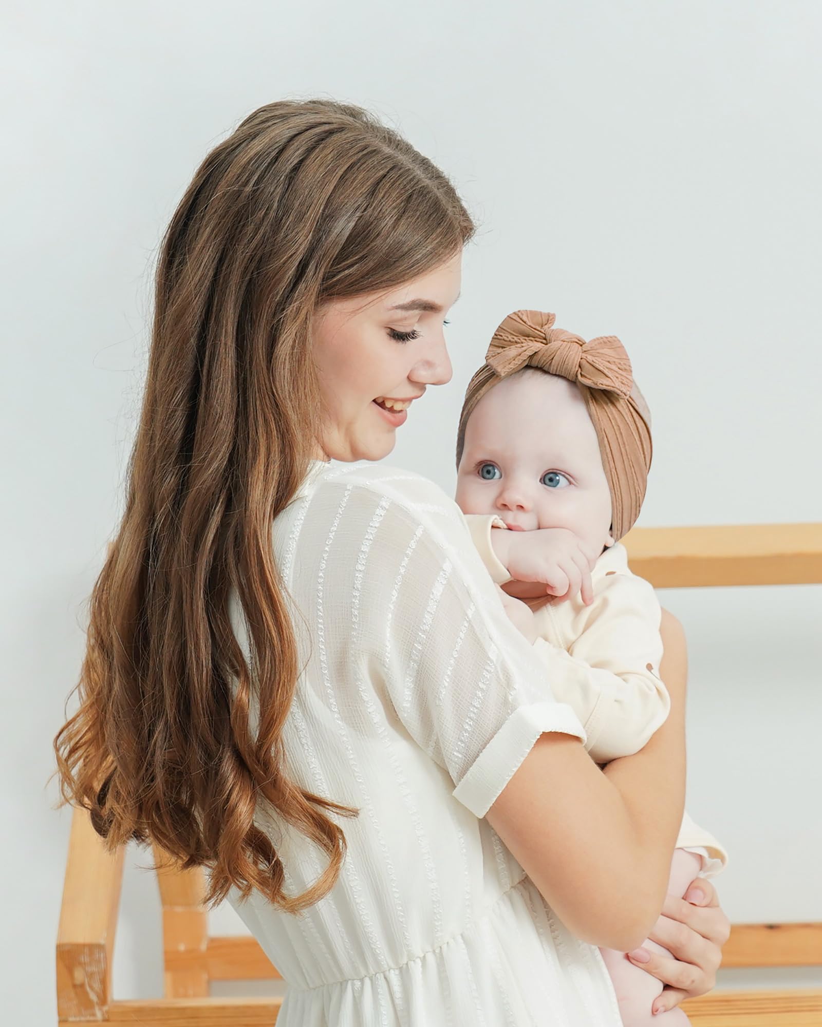 Jollybows khaki ginger beige headband on baby for cute everyday looks