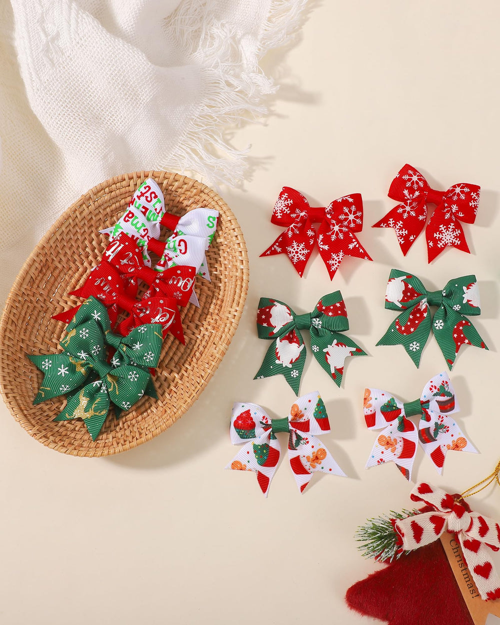 Jollybows kid wearing Christmas bows for festive photos
