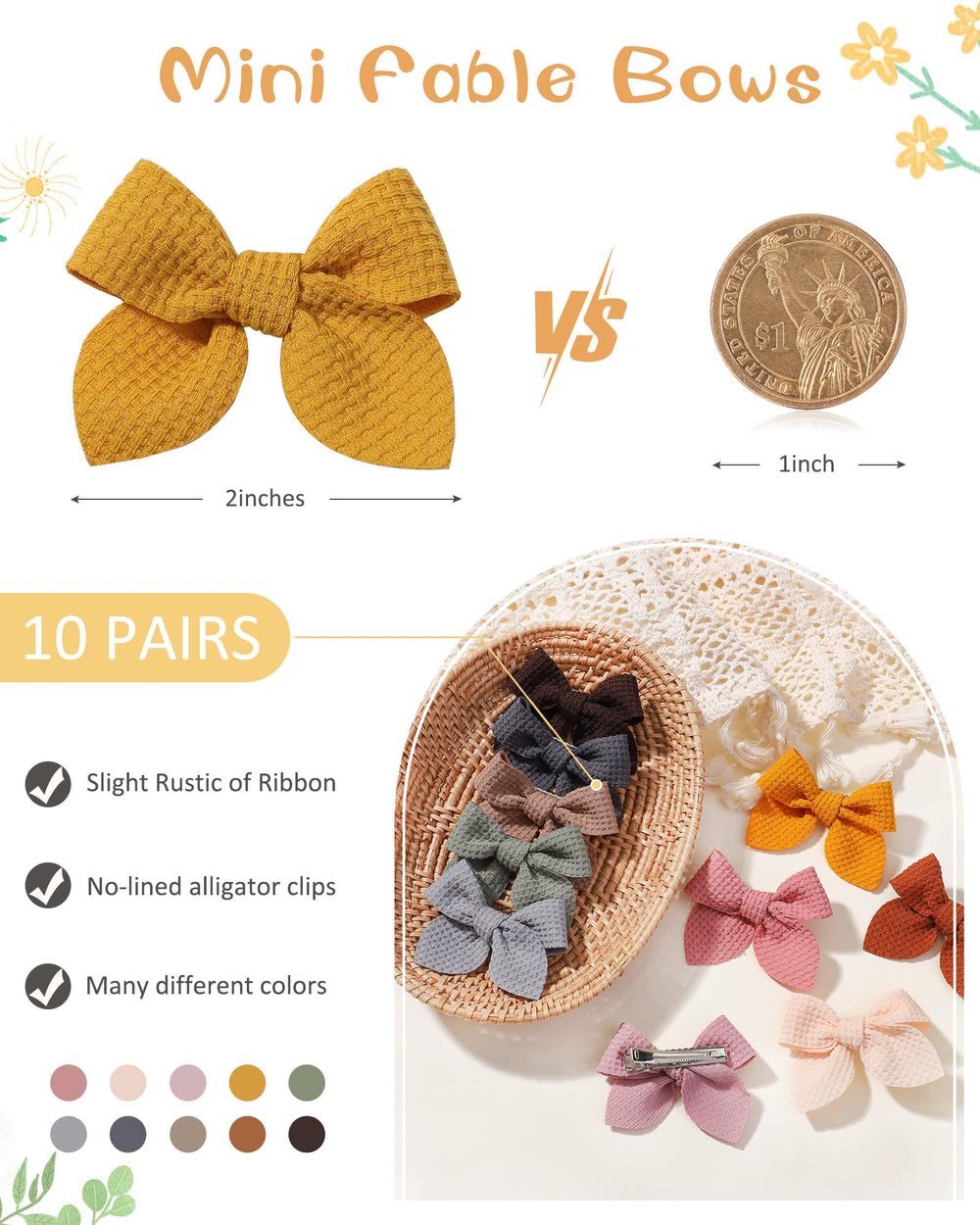 Jollybows mini fable bows in soft waffle fabric for newborn styling with gentle grip.