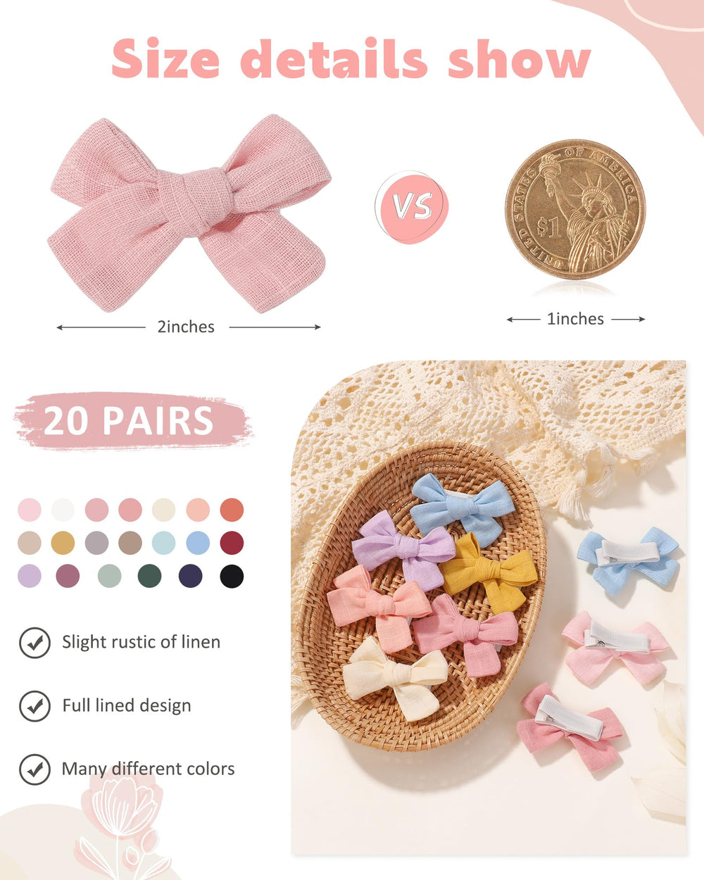 Jollybows mini-lined hair clip color palette image highlights vibrant hues for matching outfits.