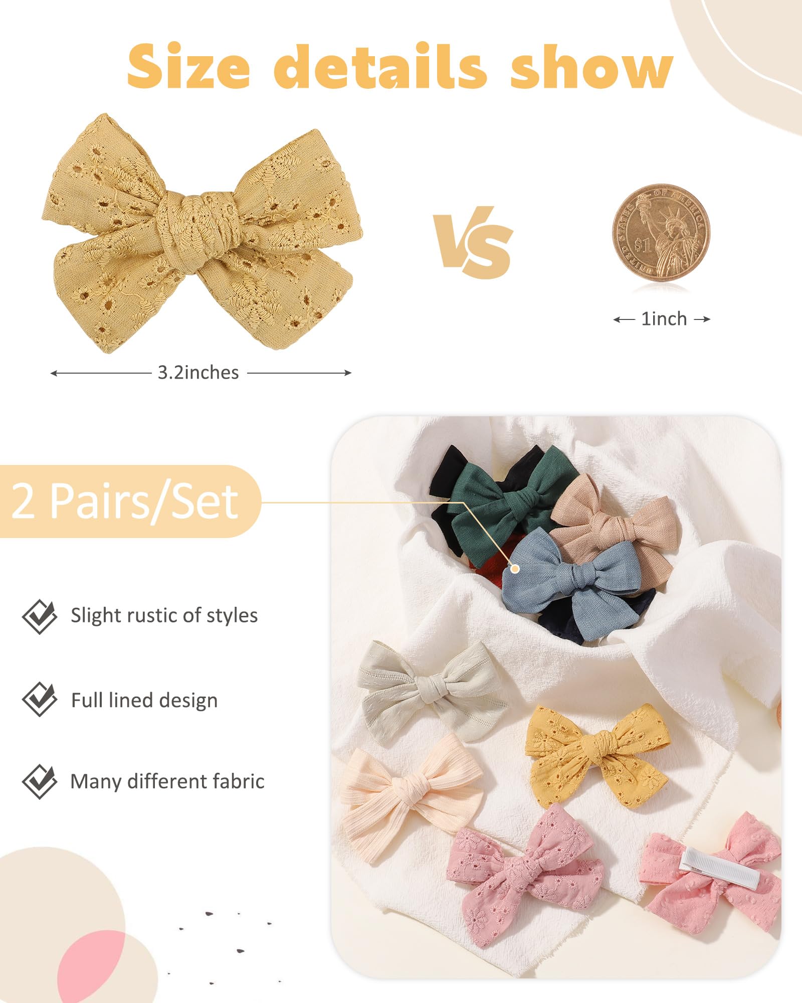 Jollybows neutral linen bows clip sideview highlights lightweight, non-slip grip for secure styling.