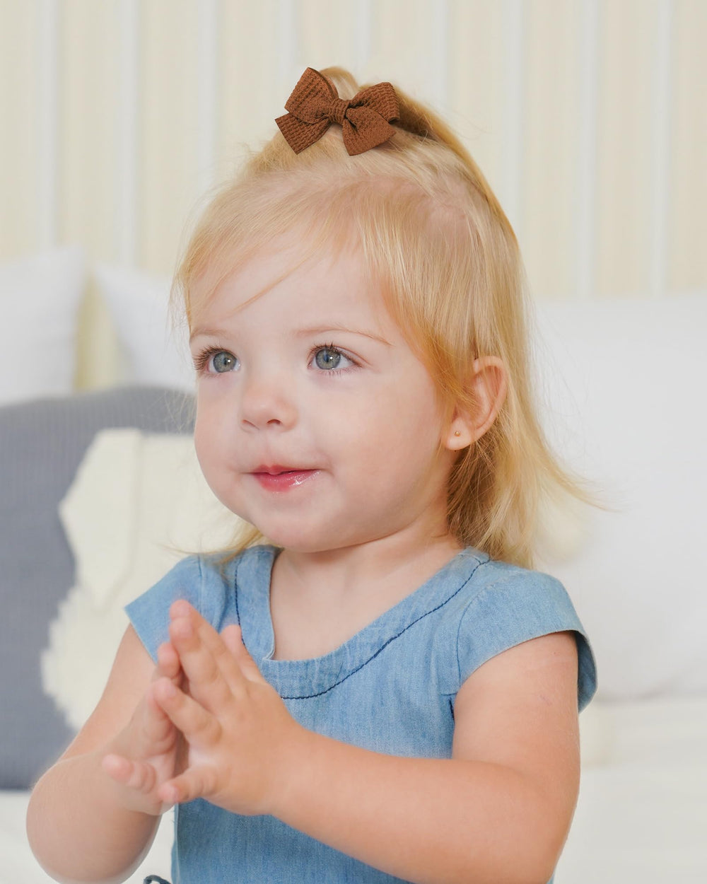 Jollybows pig-tail bows in soft waffle fabric for gentle comfort