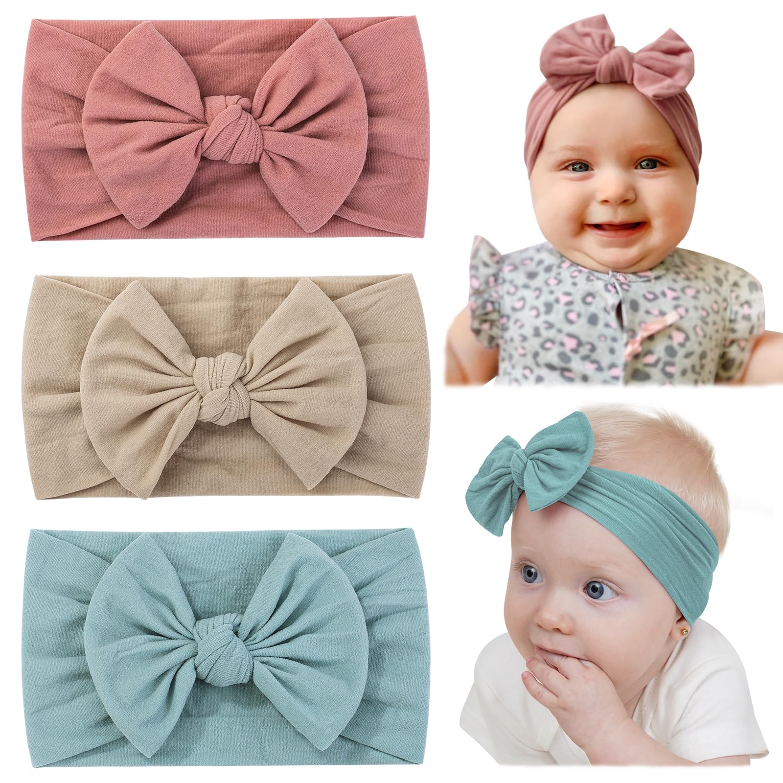 jollybows three-piece headbands set in pink blue khaki for soft all-day comfort