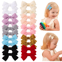 Jollybows velvet baby bows with a close-up on the secure clip for secure toddler hair