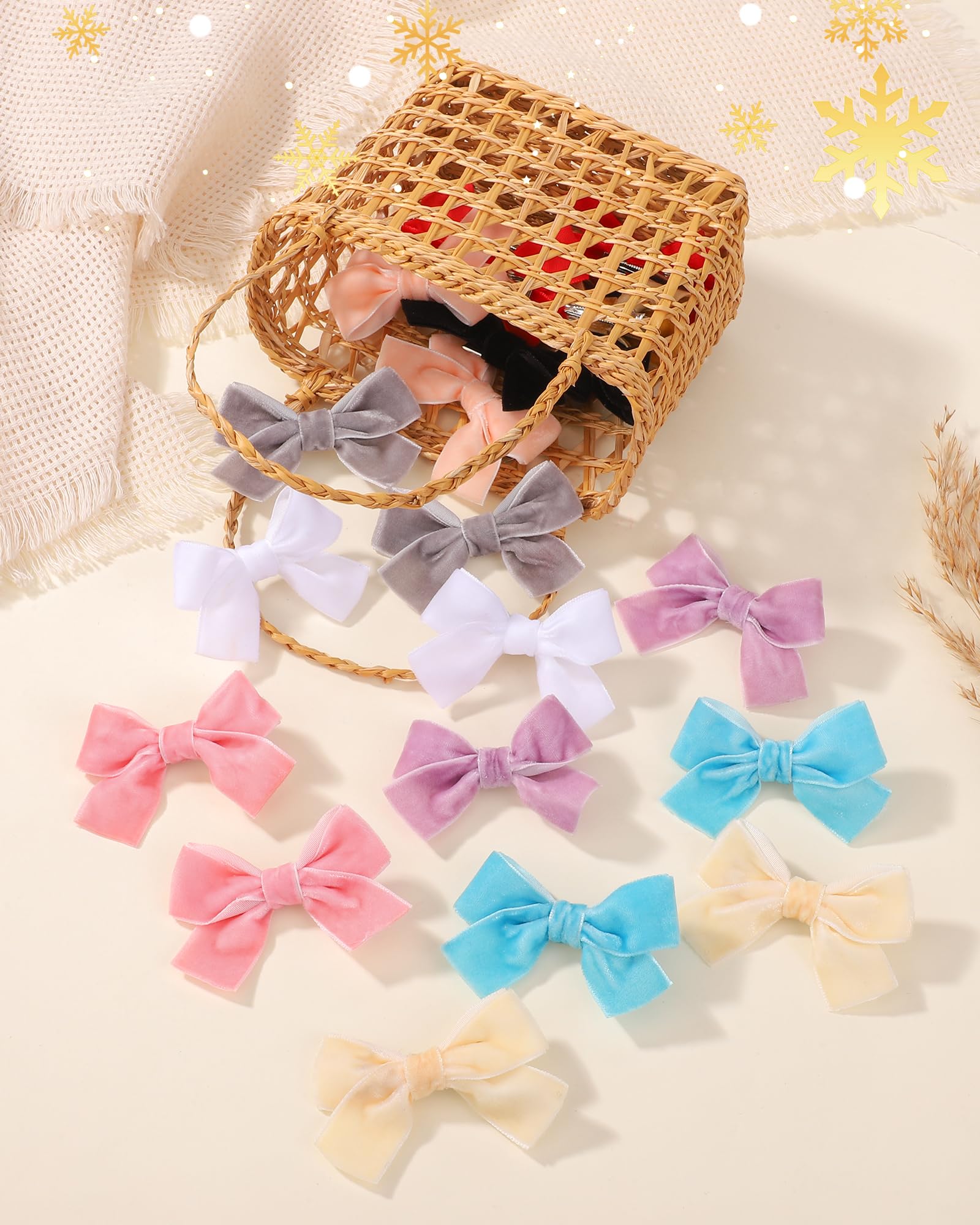 Jollybows velvet baby bows paired with cozy outfits for holiday photos