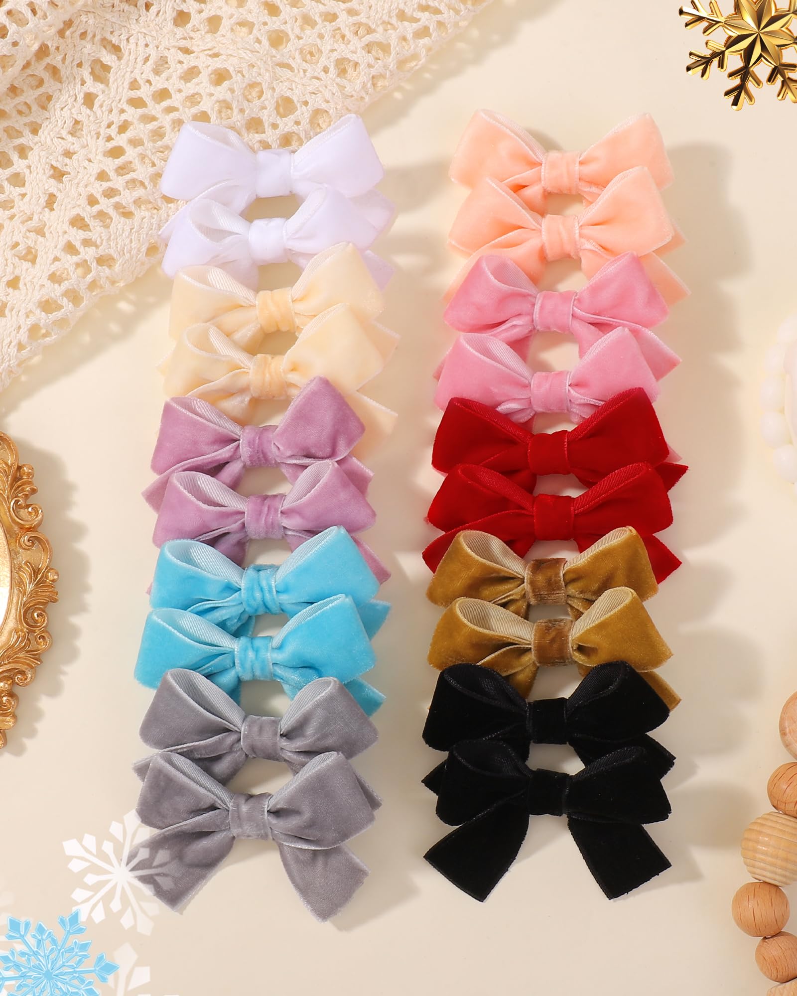 Jollybows velvet bows pack of 20 with color variety for styling options