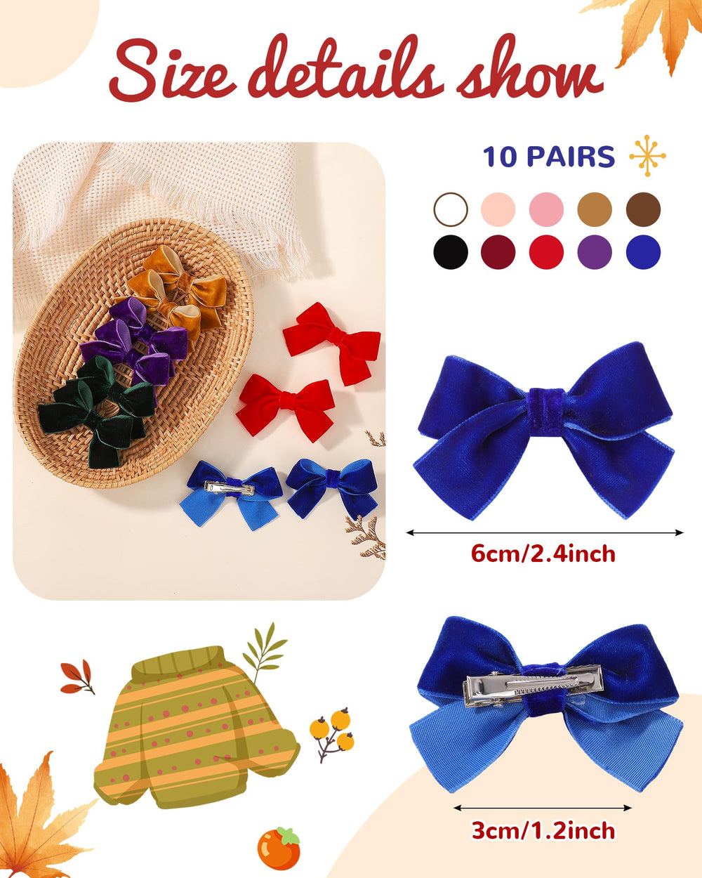 jollybows velvet bows 20-pack closeup shows color variety for everyday and festive looks