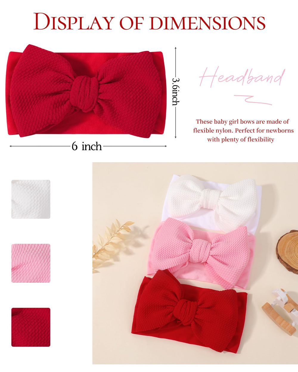 Jollybows white baby-bow headband with soft nylon for gentle, comfortable wear.