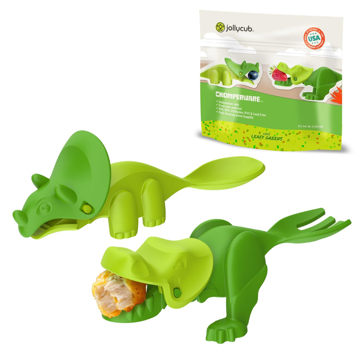 JollyCub dino-chomperware head closeup illustrating interactive bites for playful meals