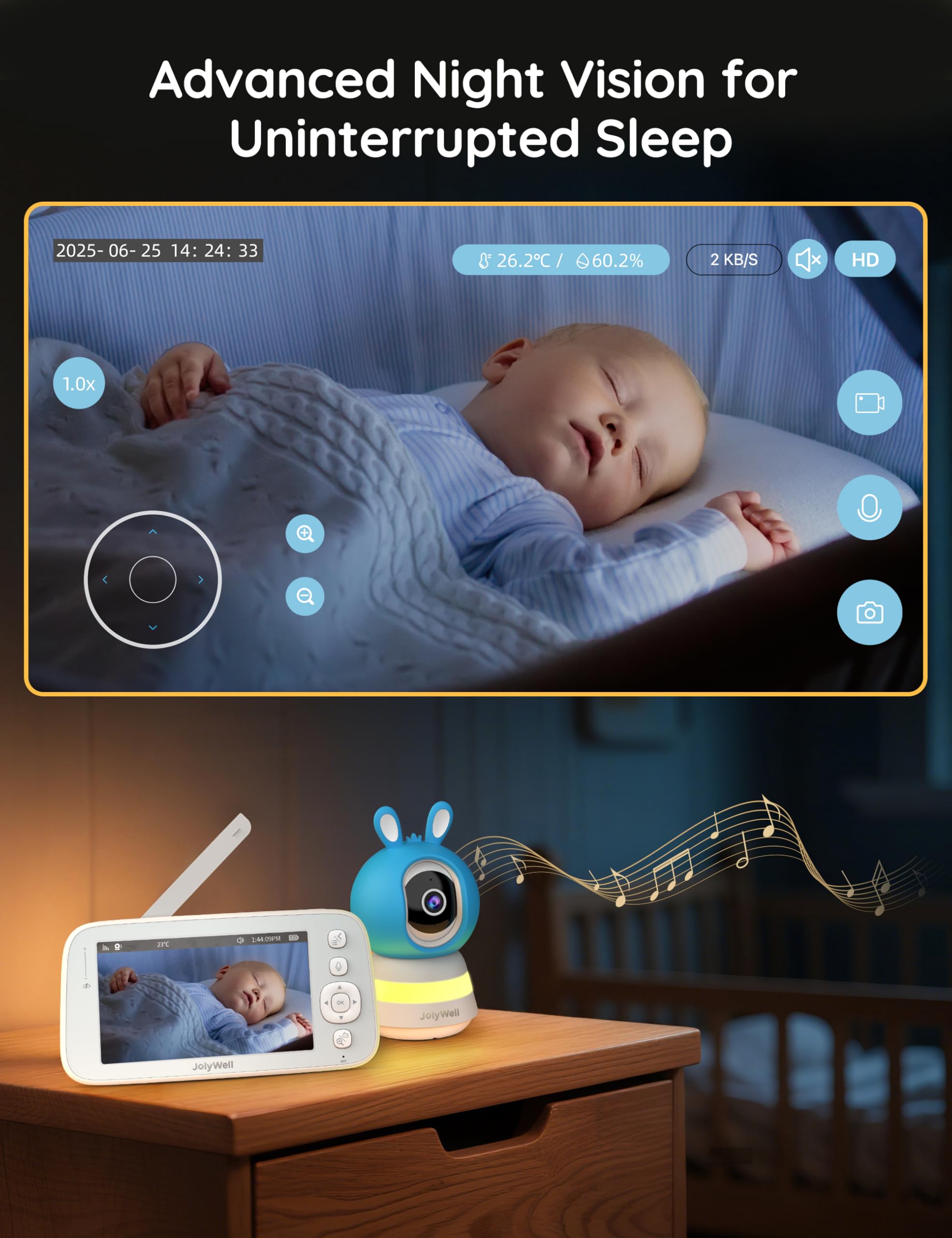 JolyWell monitor app control enables remote viewing and alerts from anywhere.