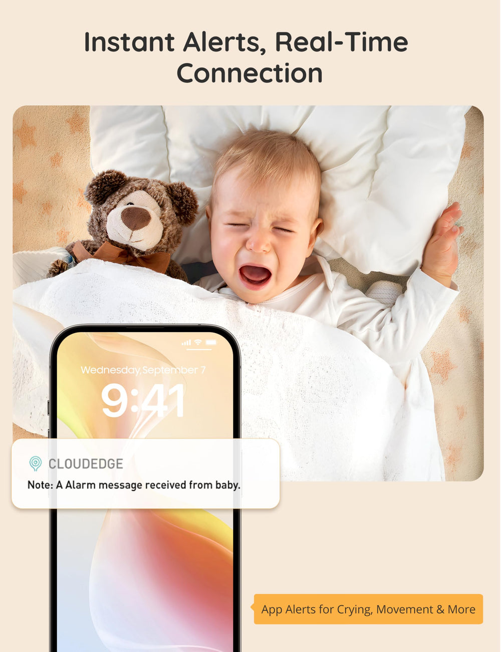 JolyWell long battery life and 1000 ft range for multi-room monitoring.