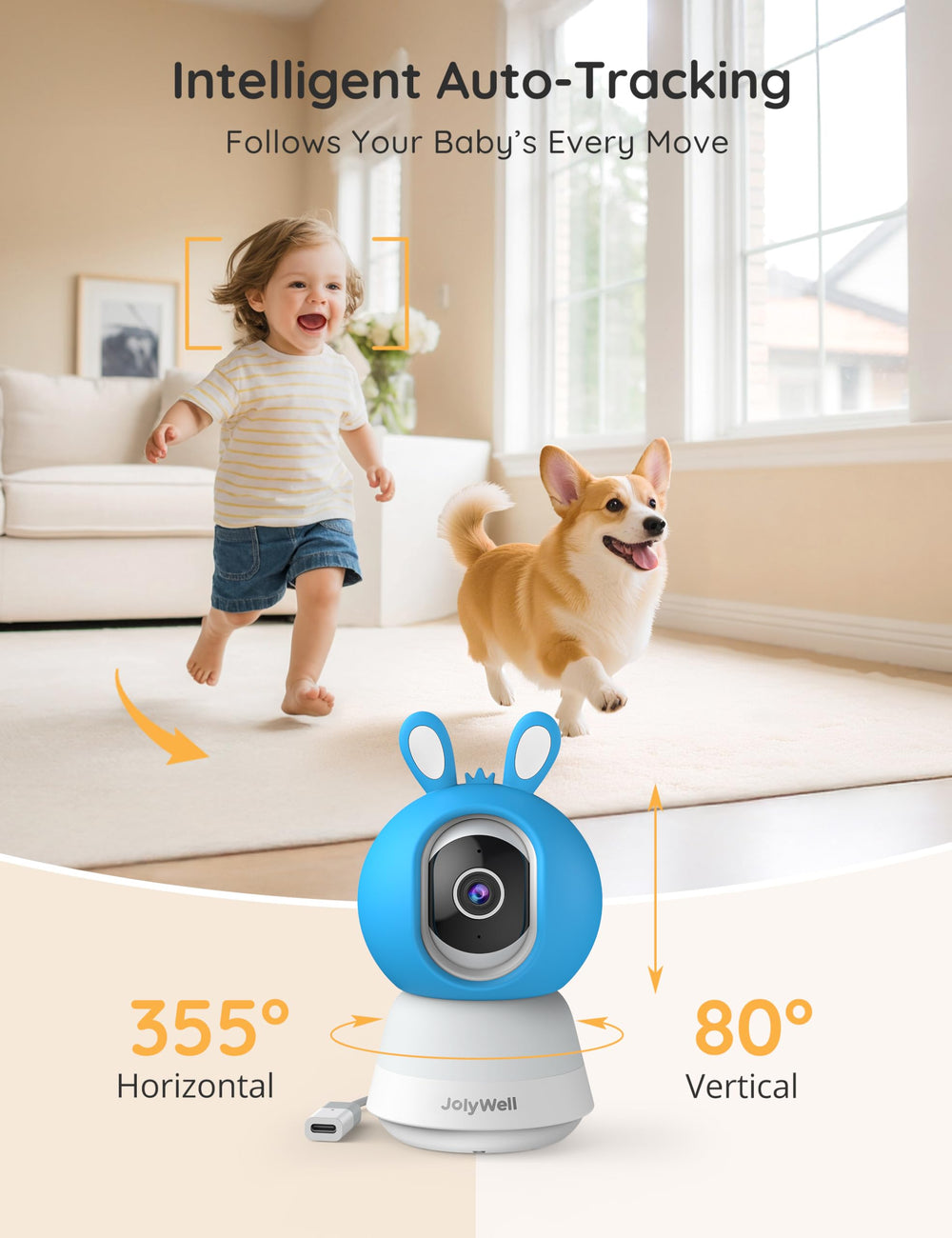 JolyWell night vision with motion detection delivers clear dark-room visibility.