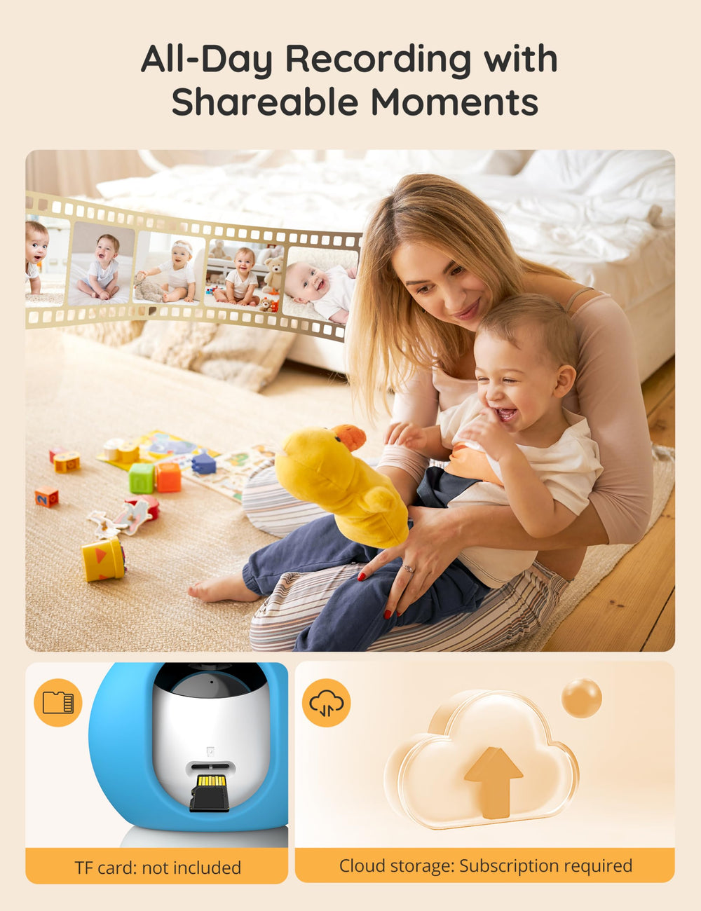 JolyWell VOX lullabies and two-way talk support soothing baby communication.