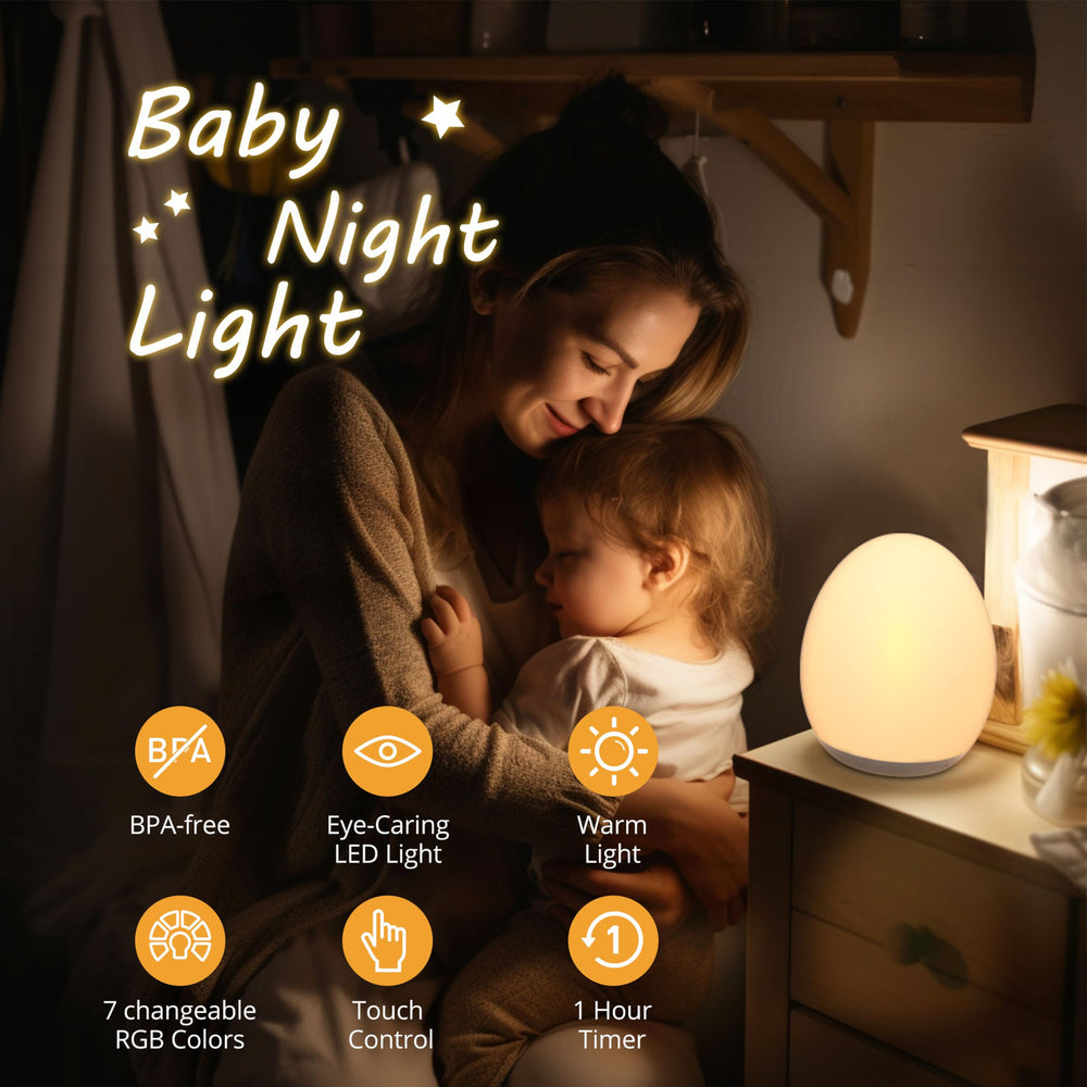 JolyWell Night Light color-changing mode showcases 7 colors to create calming nursery ambiance.