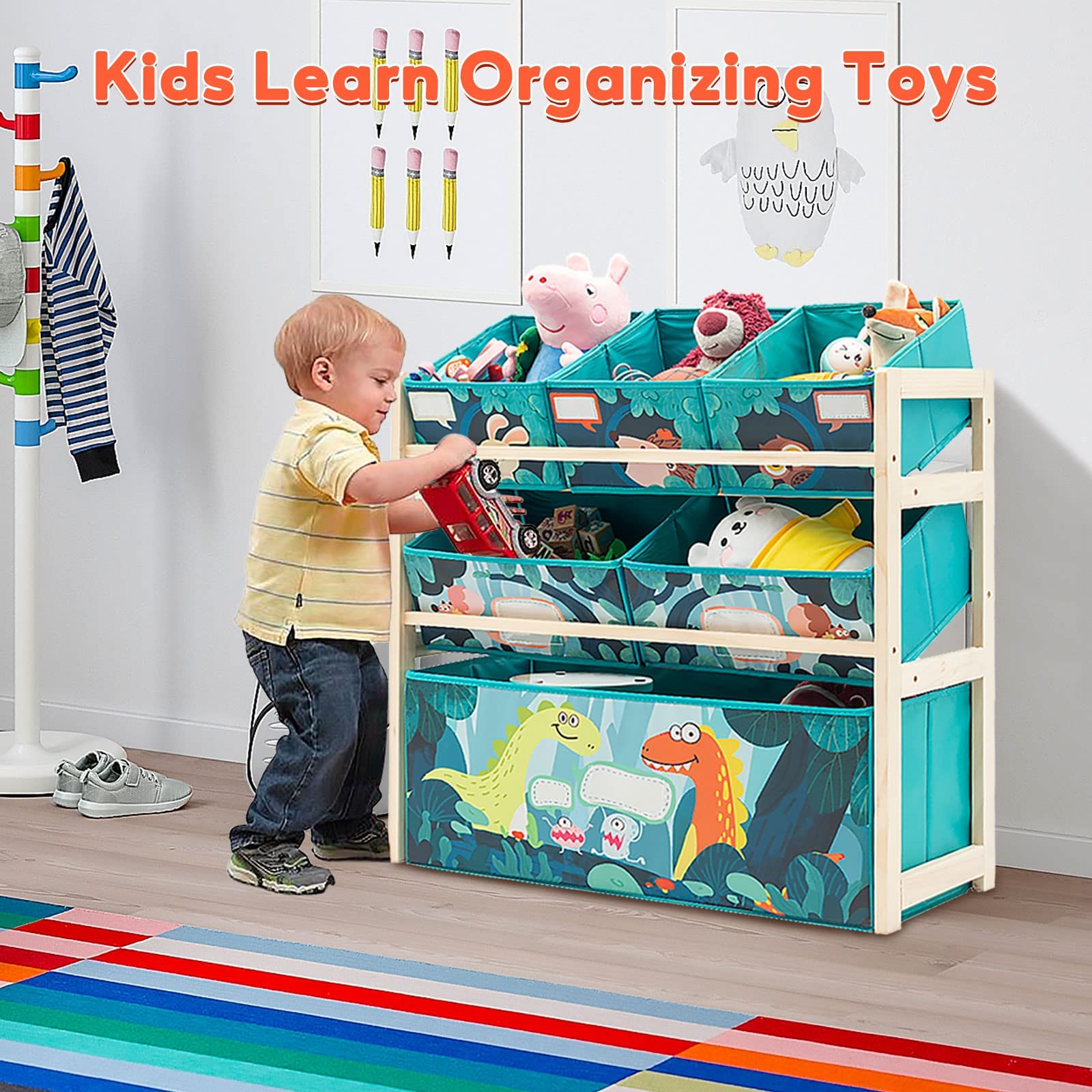 Jomifin Kids Toy Organizer green bins removal demonstrates simple cleanup
