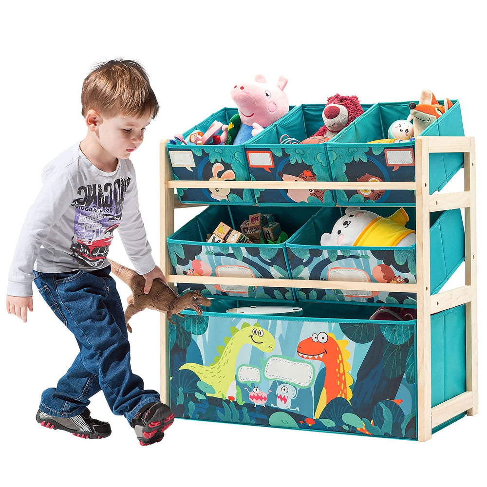 Jomifin Kids Toy Organizer green playroom view illustrates organized space for toys
