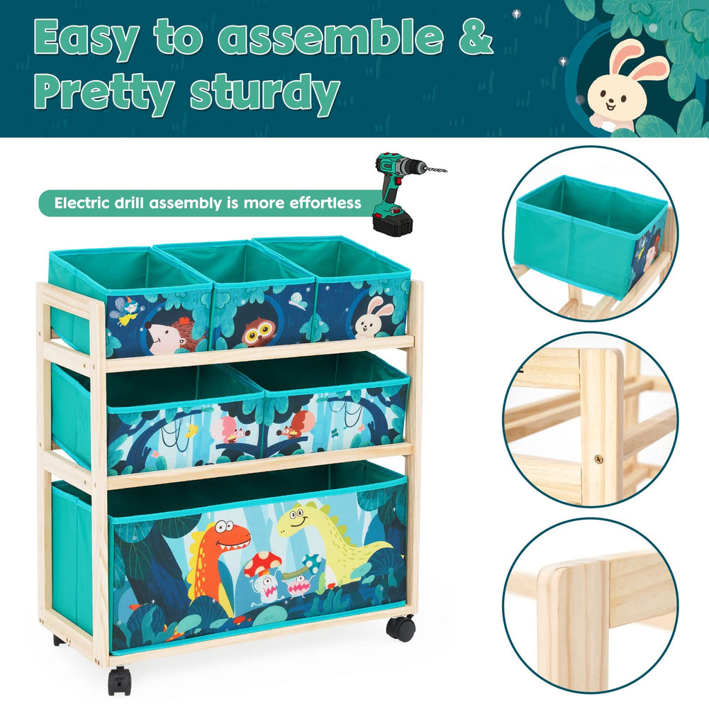 Jomifin toy storage bins are removable for simple cleanup after playtime.