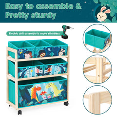 Jomifin toy storage bins are removable for simple cleanup after playtime.