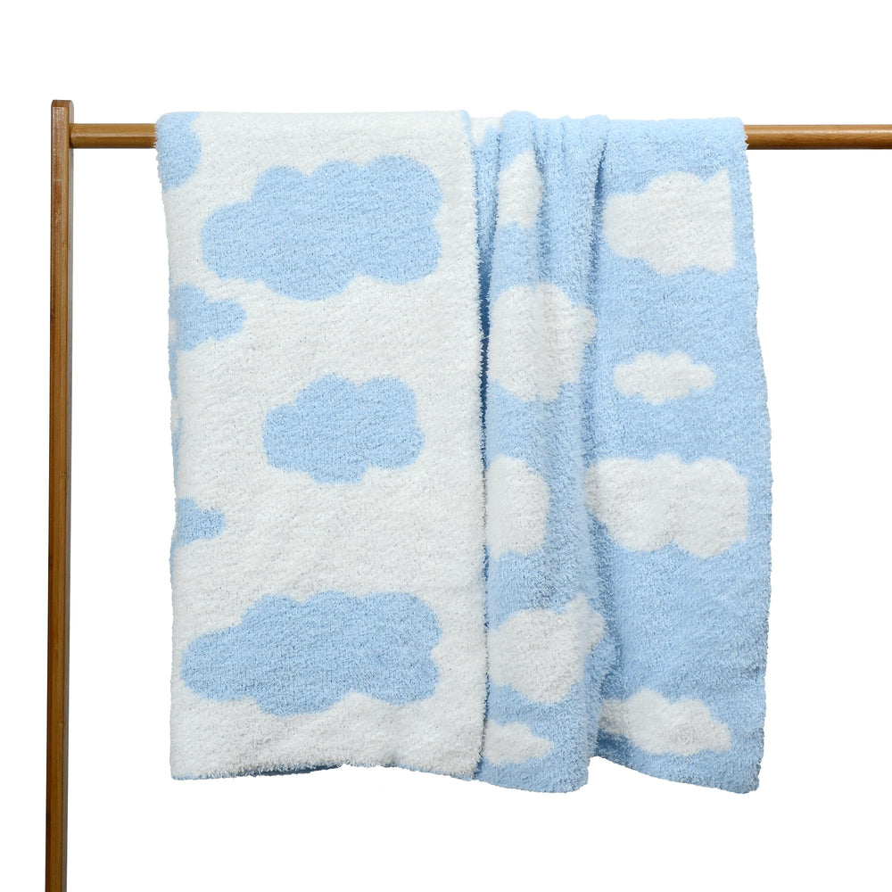 JOOJA soft knitted baby cloud blanket 30x40 in blue cloud for gentle swaddling.