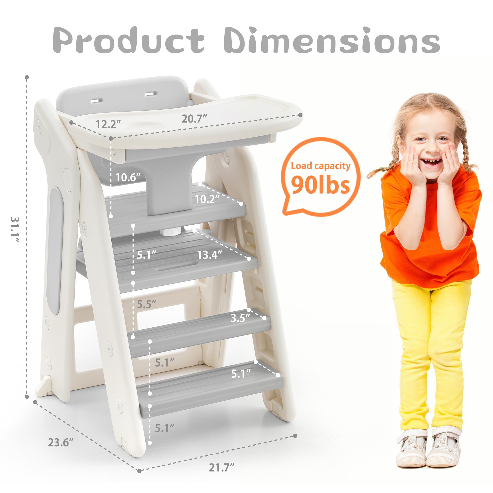 JooKiddie folded grey stool stores neatly when not in use