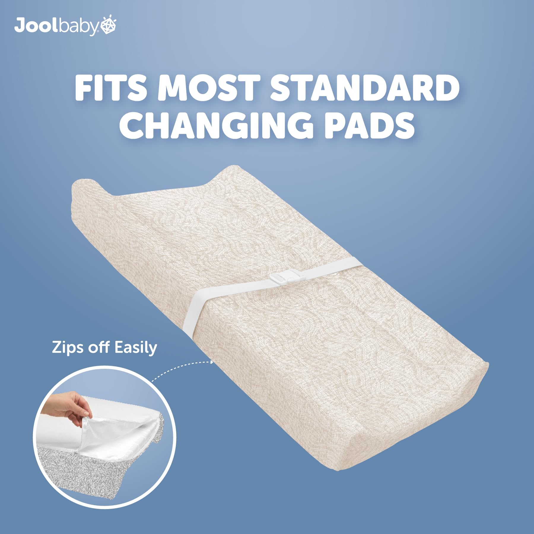 Jool Baby changing pad covers with hook-and-loop attachment for drill-free mounting.