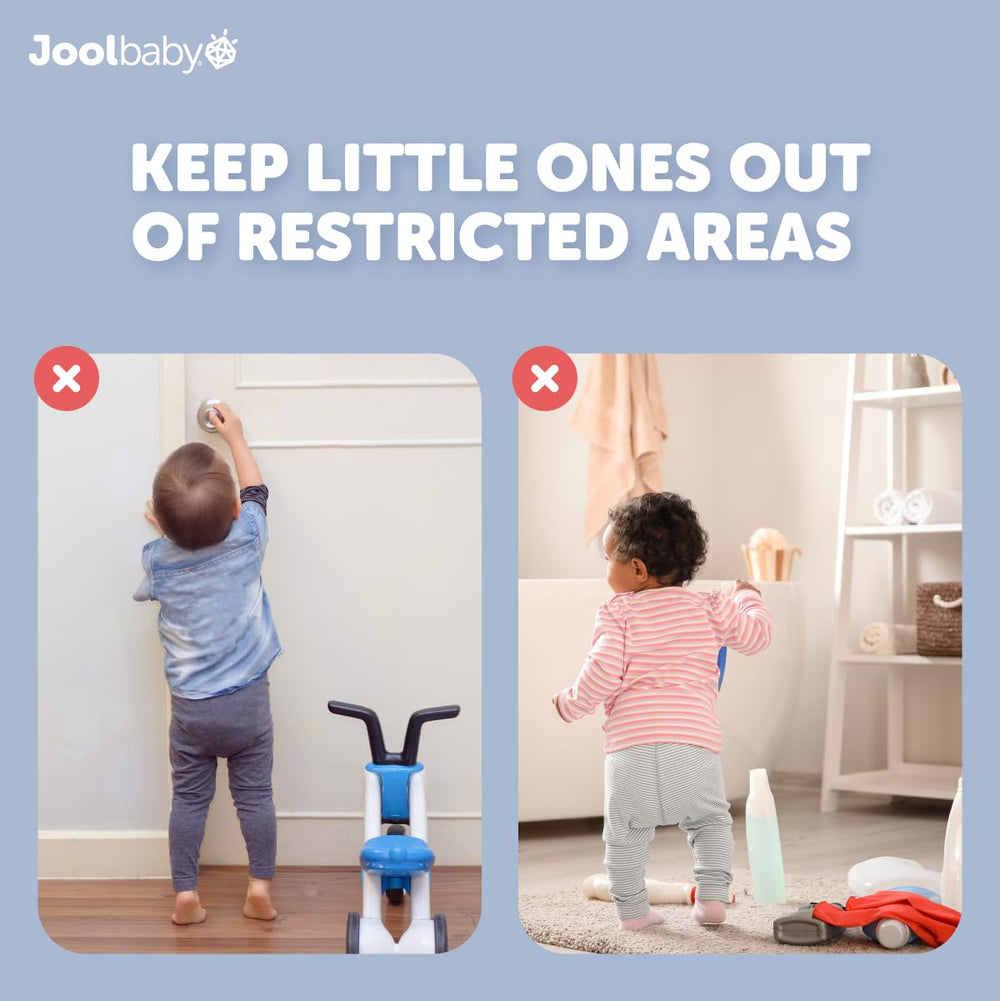 Jool Baby door knob covers front-opening access stays available for adults to turn the knob.