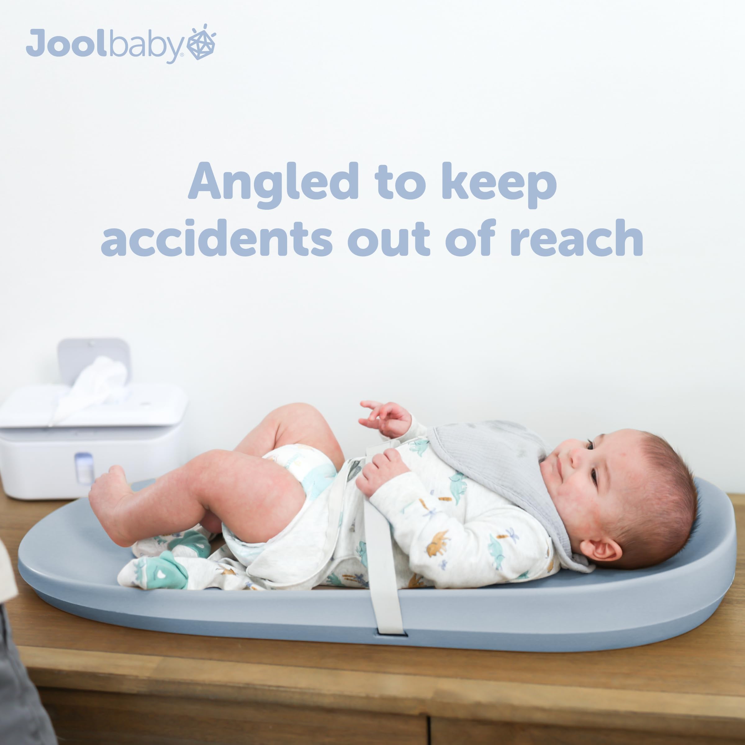 Jool Baby waterproof surface cleans quickly to reduce laundry.