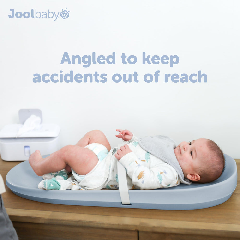 Jool Baby waterproof surface cleans quickly to reduce laundry.