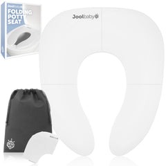 Jool Baby folding travel potty seat folded in its machine-washable bag for portability.