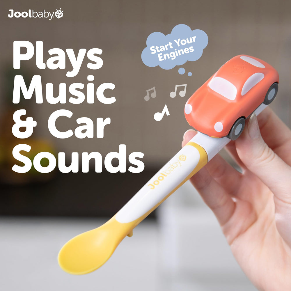 Jool Baby Musical Spoons feeding session image with food and spoon.