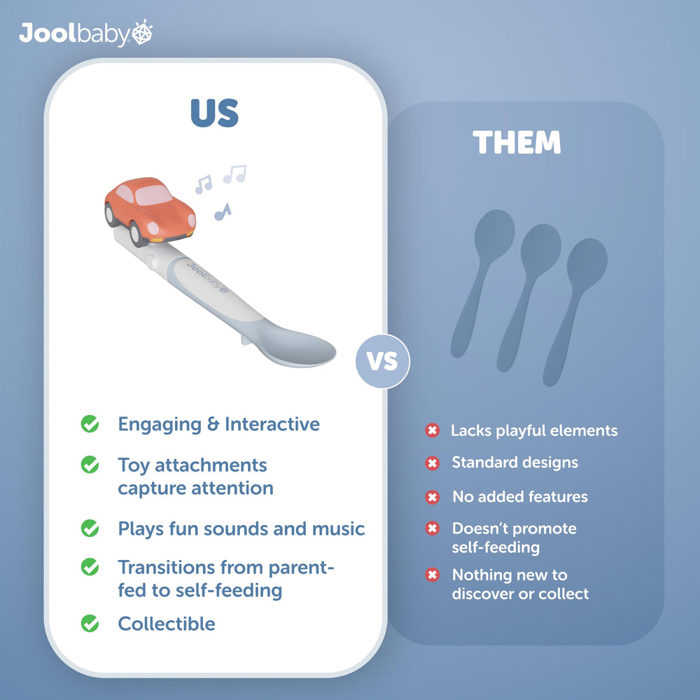 Jool Baby Musical Spoons toy attachment button press for sound effects.