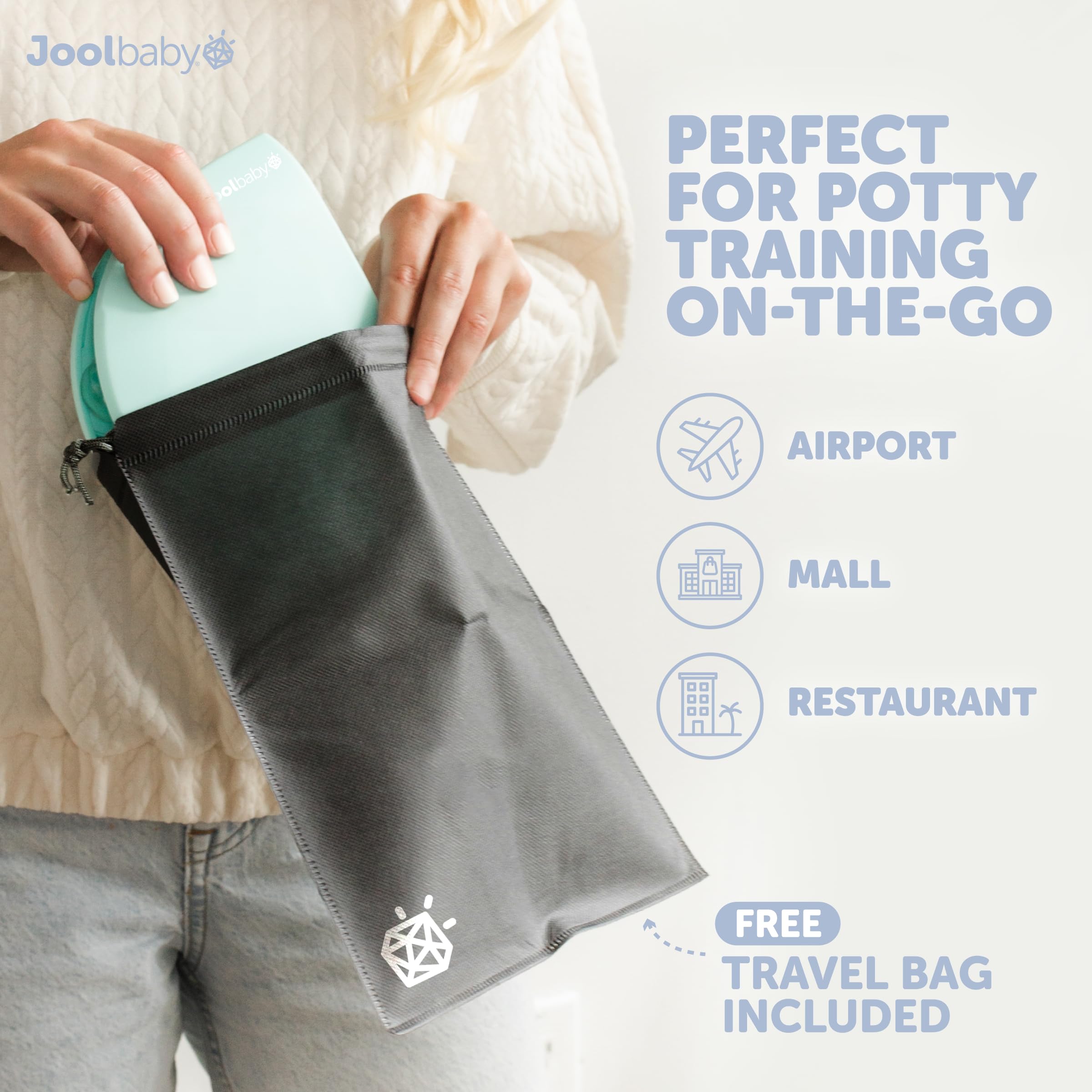 Jool Baby seat shown with non-slip suction cups for a stable bathroom experience.