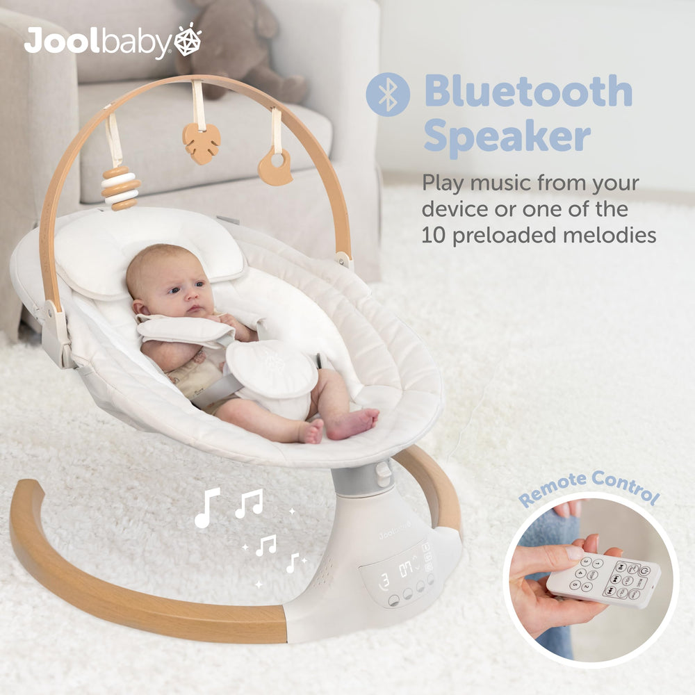 Jool Baby Nova Nature Swing canopy provides shade for naps.