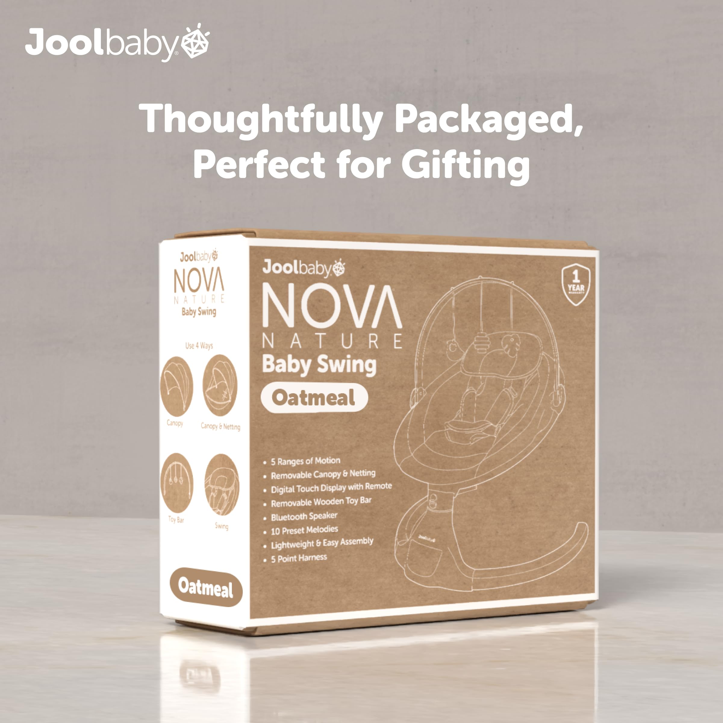 Jool Baby Nova Nature Swing remote control for effortless adjustments.