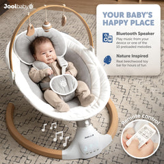 Jool Baby Nova Nature Swing remote control illustrates easy motion adjustments from beside you