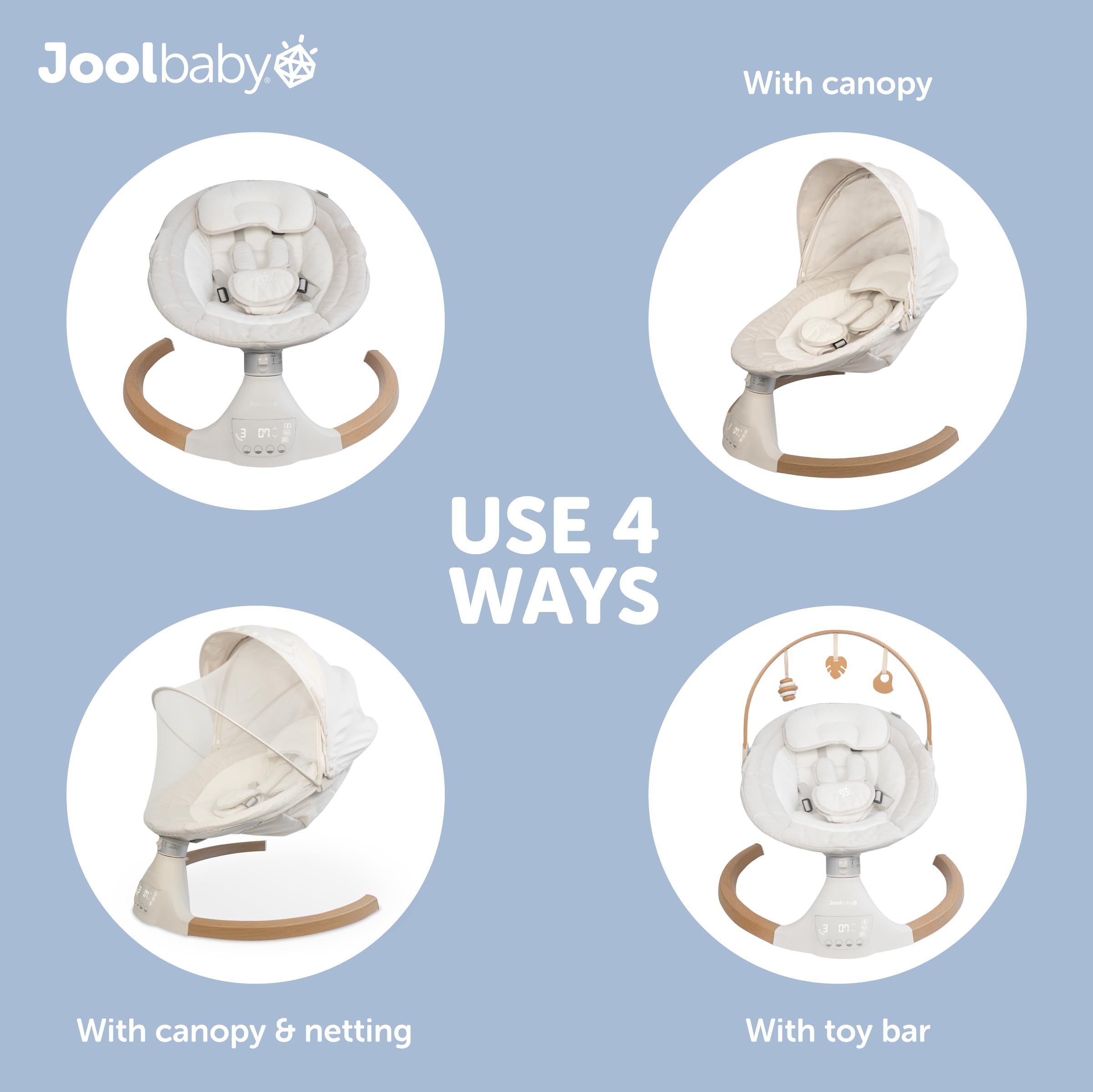 Jool Baby Nova Nature Swing netting protects baby from insects.