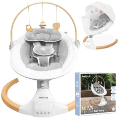 Jool Baby Nova Nature Swing gray side view demonstrates smooth side-to-side motion