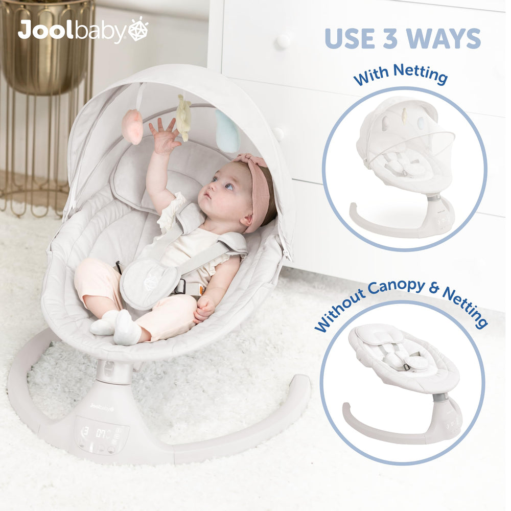Jool Baby Nova Swing Stone removable canopy provides shade outdoors