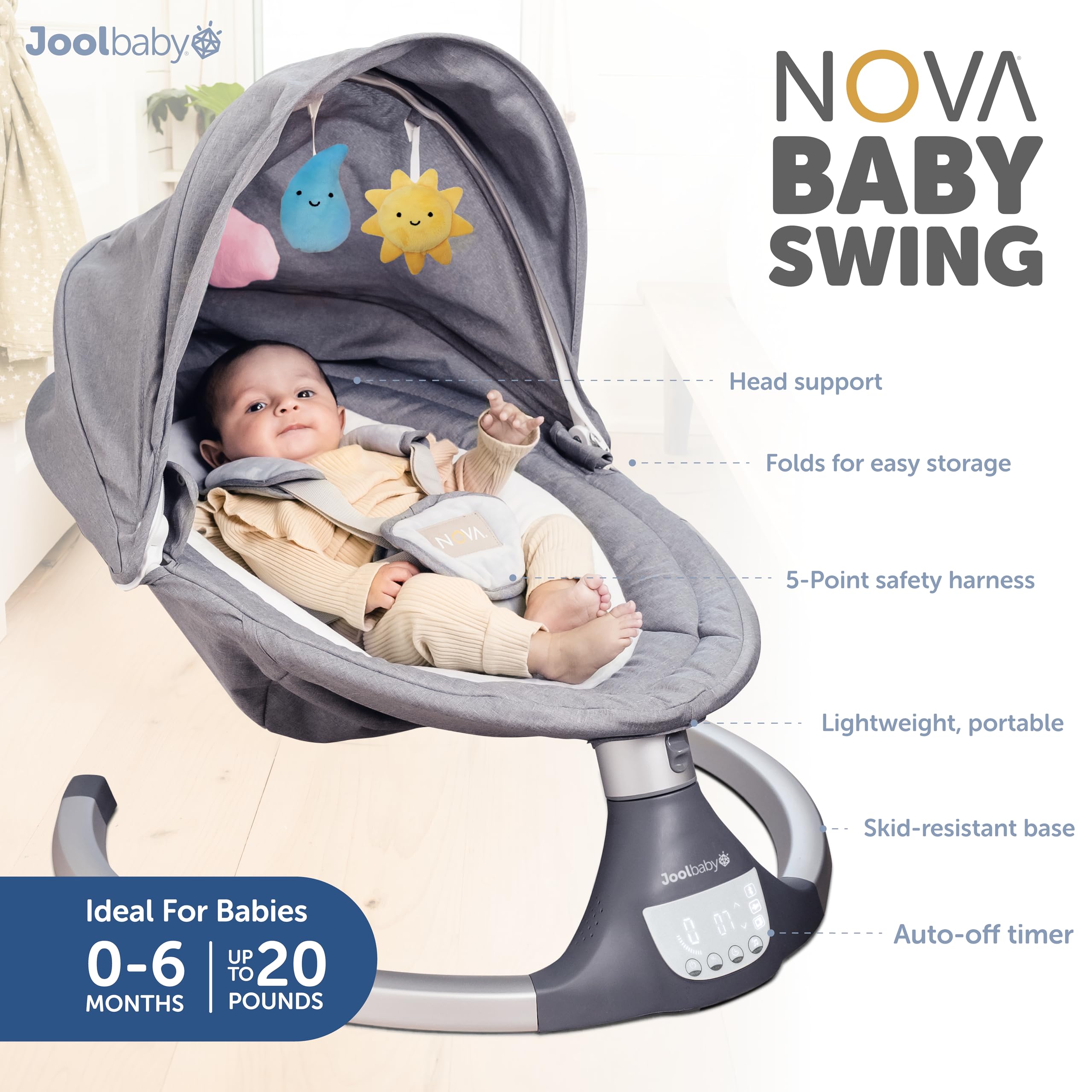Jool Baby Nova swing Bluetooth music and 10 melodies for soothing moments