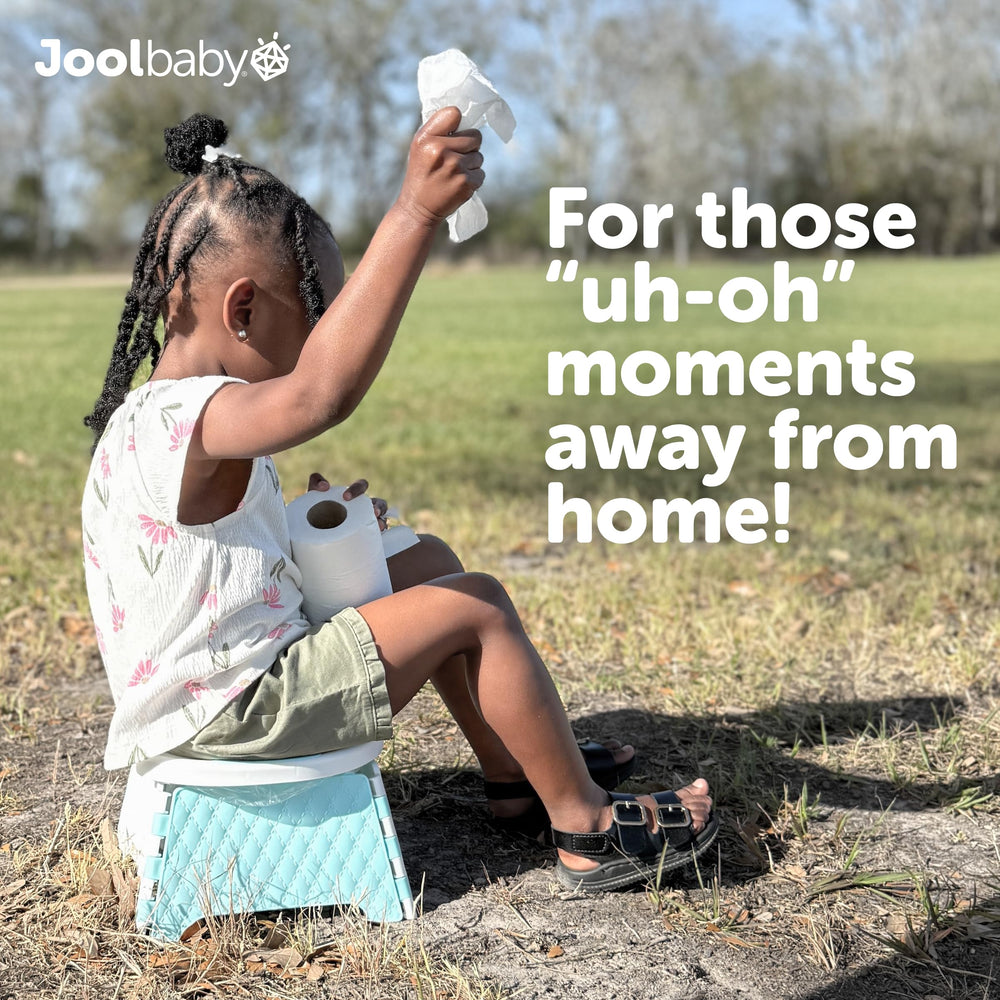 Jool Baby portable potty camping setup for convenient outdoor potty breaks.