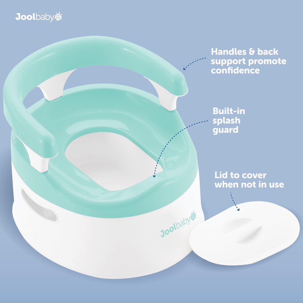 Jool Baby Aqua potty chair armrests provide gentle stabilization for confident sits