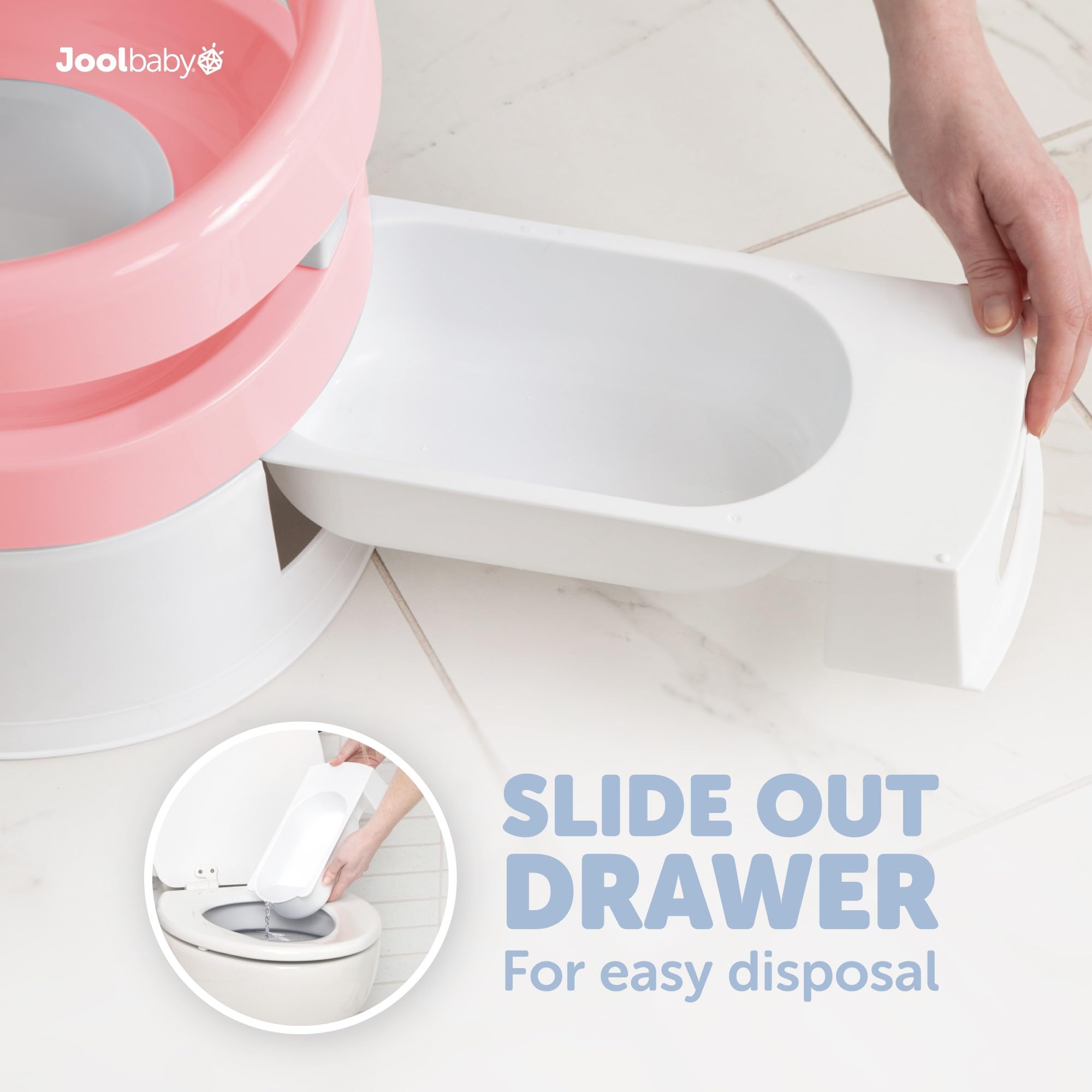Jool Baby Potty Chair pink back view highlights supportive back for comfort.