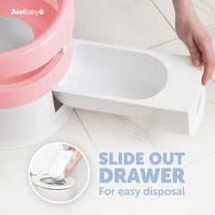 Jool Baby Potty Chair pink back view highlights supportive back for comfort.