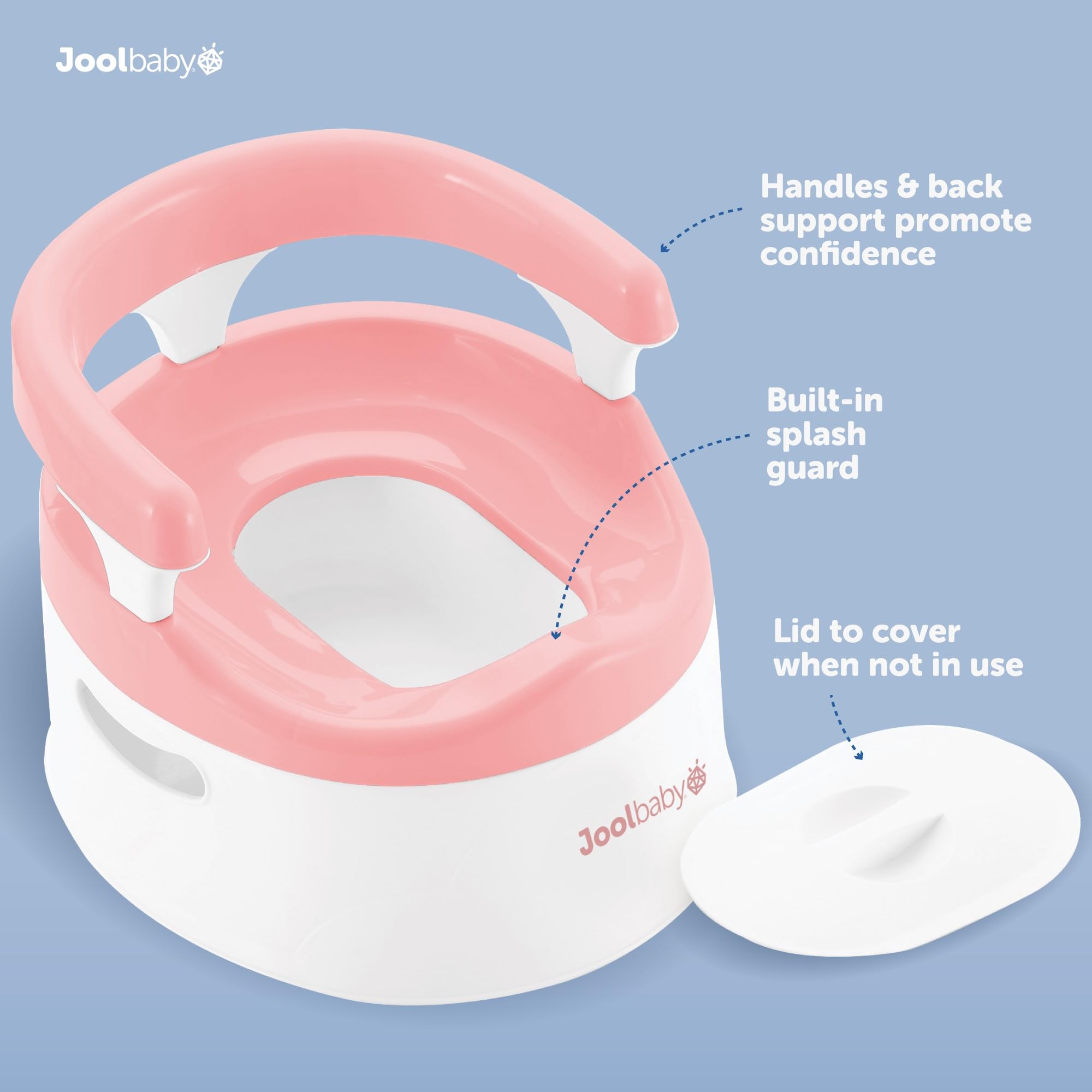 Jool Baby Potty Chair pink lid closed shows easy storage and clean bathroom.