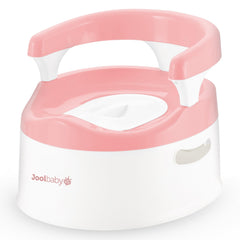 Jool Baby Potty Chair pink side view highlights secure armrests for toddlers.