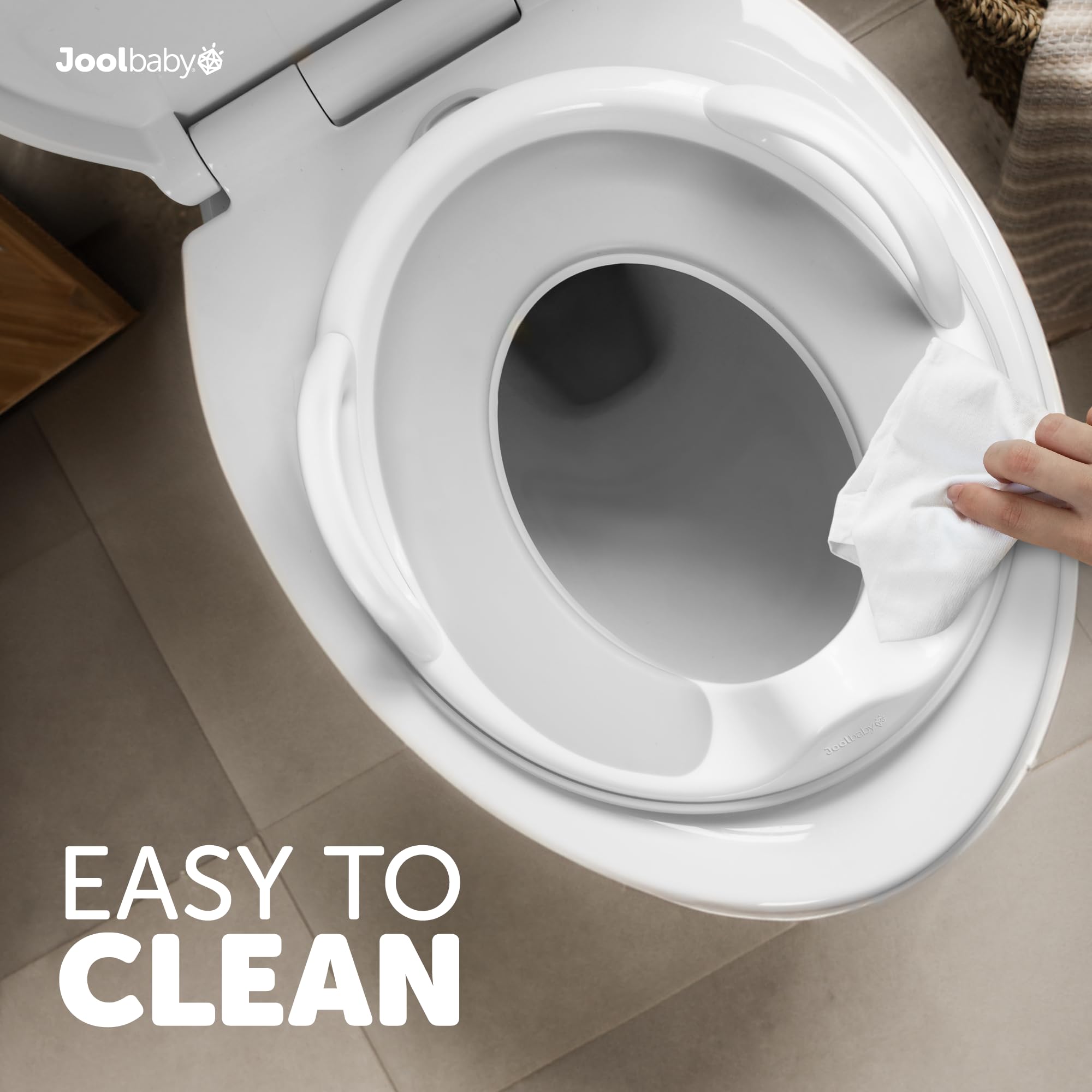 Jool Baby gray potty seat shown for family-friendly training.