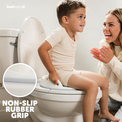 Jool Baby potty seat fits round and elongated toilets for versatile bathrooms.
