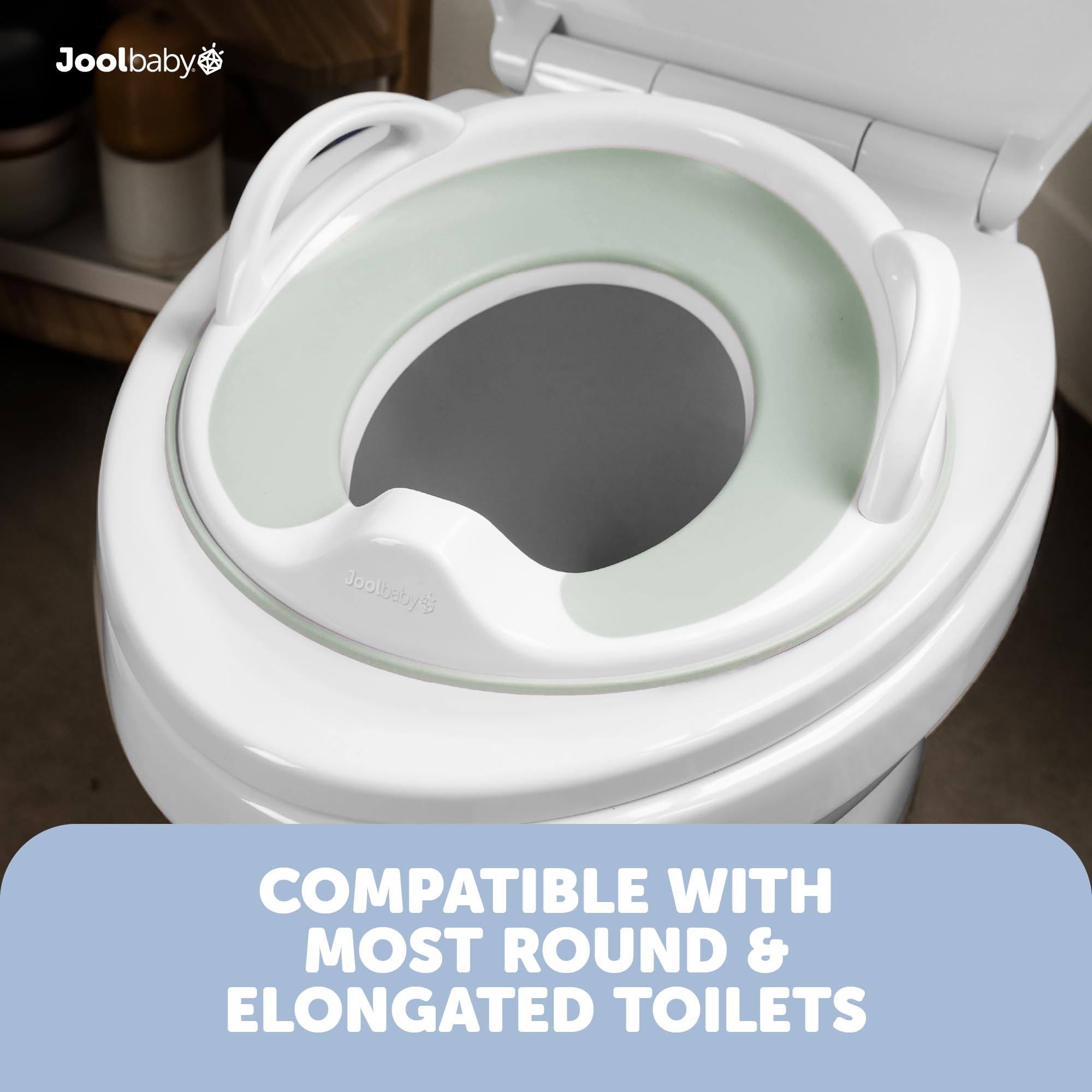 Jool Baby potty seat includes storage hook for convenient between-use storage.