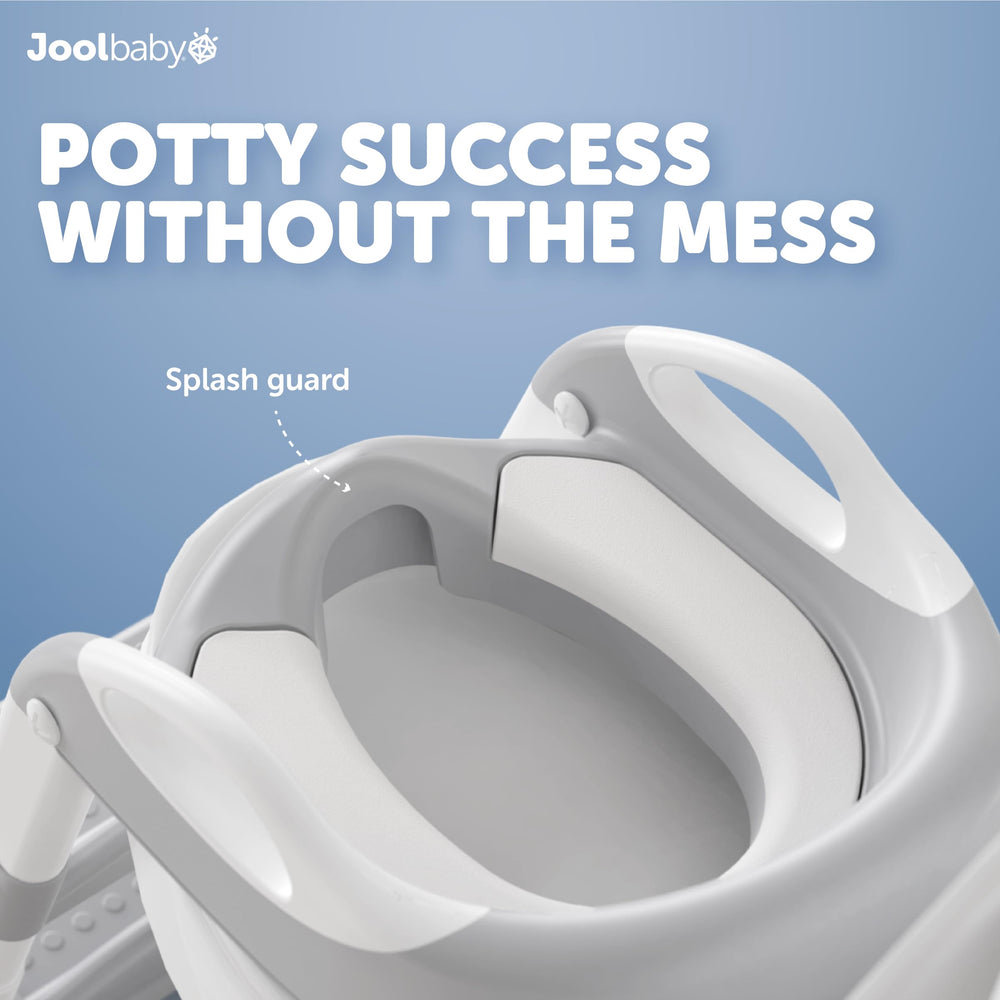 Jool Baby gray potty seat side view showing sturdy ladder and handles